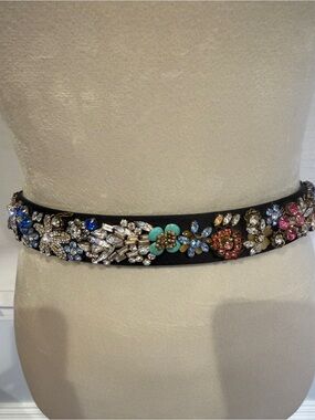 Alexander McQueen Black Embellished Floral Crystal Belt